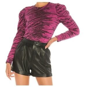 Pam & Gela pink black animal tiger print puff shoulder top size Medium